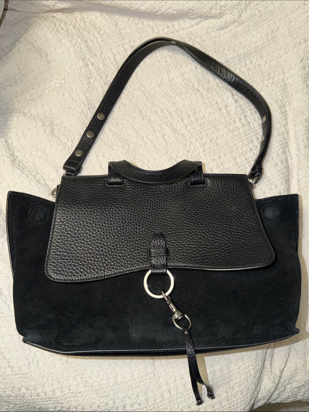 Rebecca Minkoff Black Suede & Pebbled Leather Shoulder Bag